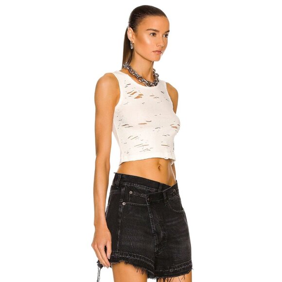 R13 Distressed Tank Top in Ecru Medium New Womens Sleeveless Beater - Picture 2 of 15